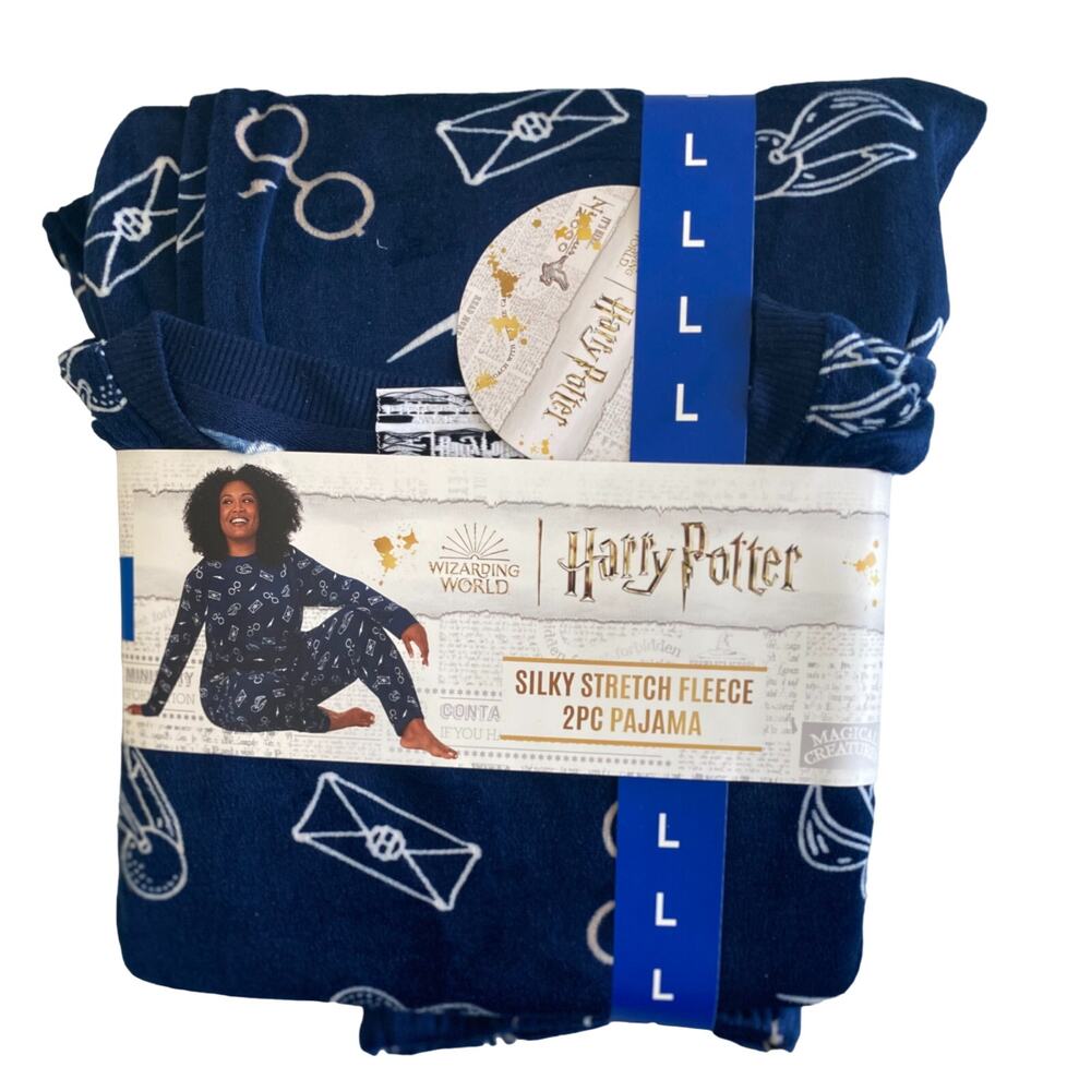 Harry Potter Dark Blue Silky Stretch Plush Fleece 2PC Pullover Pajama Set
